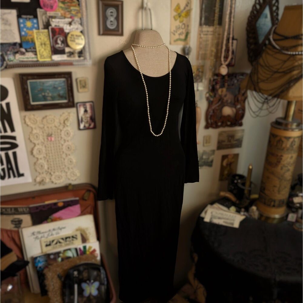 Bodycon Maxi Long Sleeve T-Shirt Dress Women's Medium Black Long Sleeve
